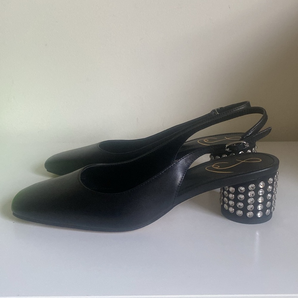 Sam Edelman Terra Gem Blk Leather Slingback Size 7 NWT Round Heel w/ Rhinestones - Picture 4 of 14